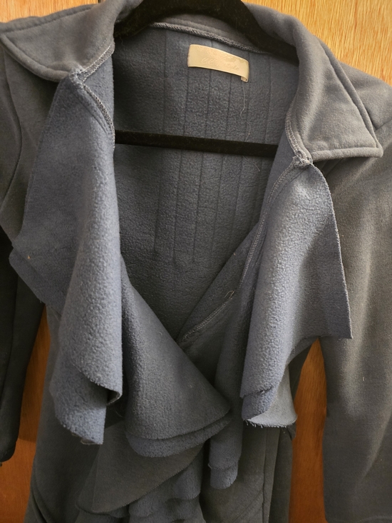 Women's Slate Blue Ruffle Front Jacket - Picture 3 of 10